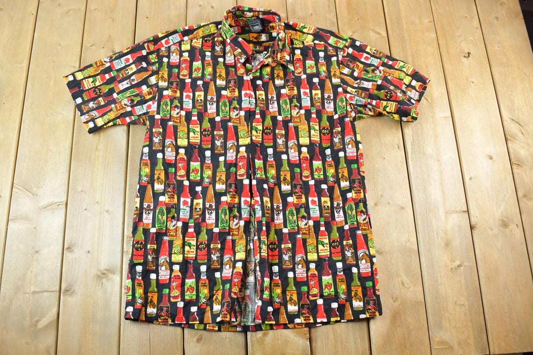 Vintage 1990s Hot Sauce AOP Button Up Shirt