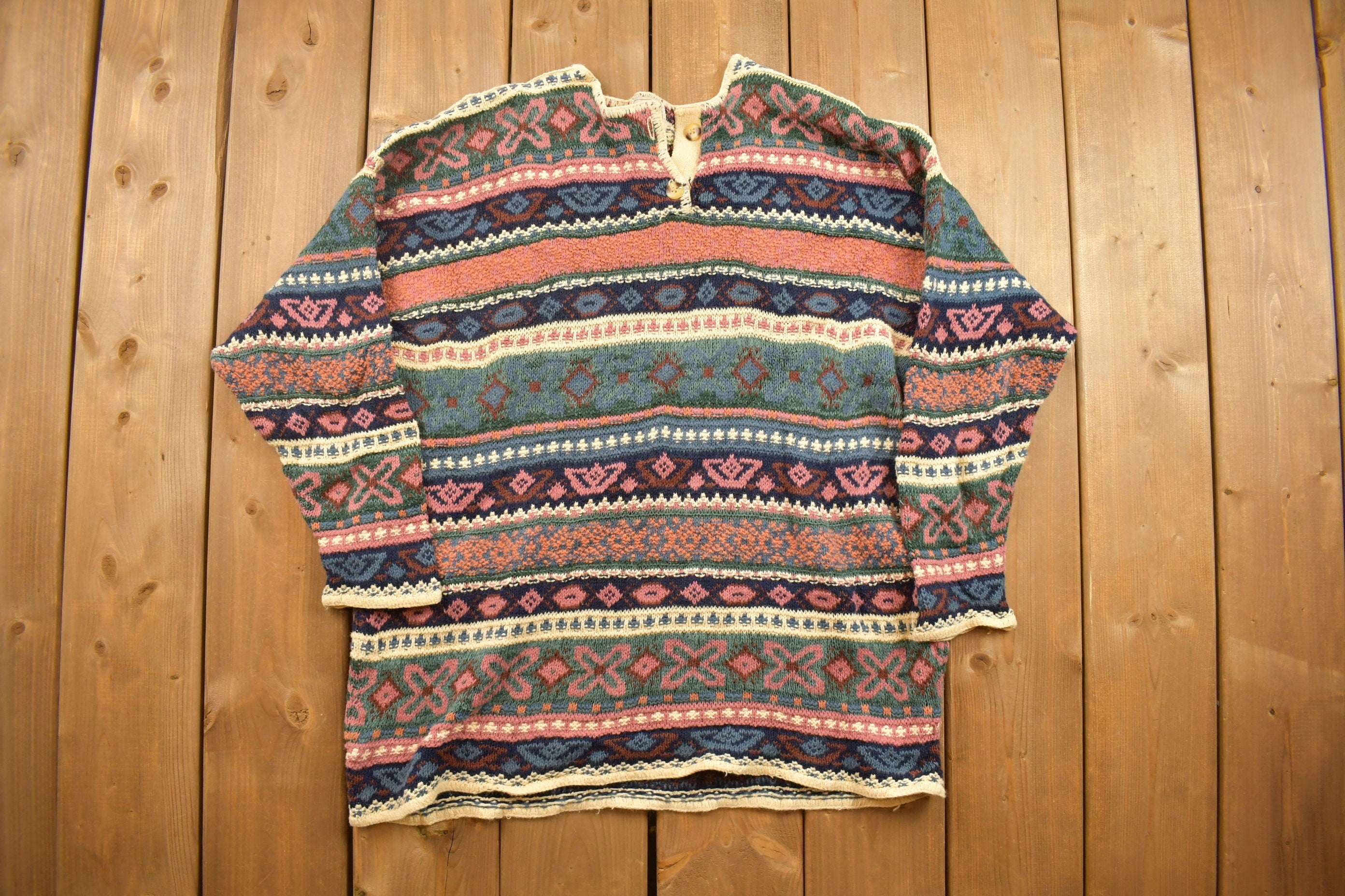 Vintage 1990s IVY Grandma Knitted Crewneck Sweater  Vintage 90s Crewneck  All Over Pattern  Colorful  Sweatshirt  Abstract Pattern