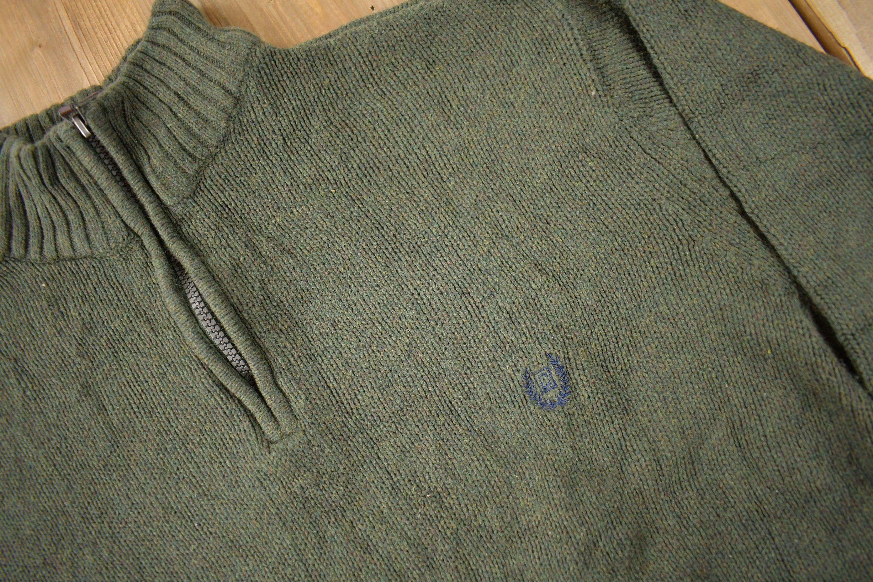 Vintage Y2K Chaps Embroidered Logo Quarter Zip Knit Sweater Size L
