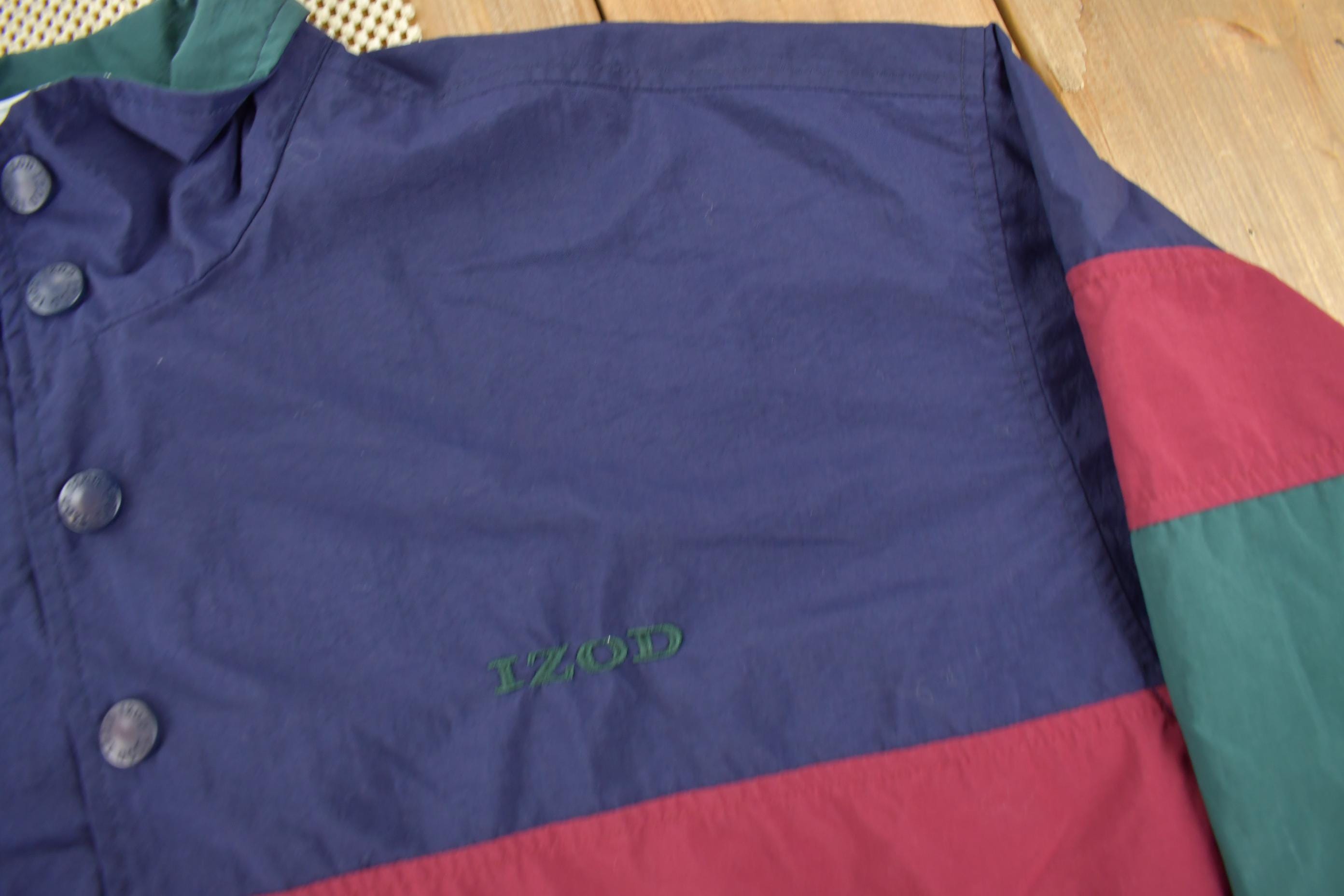 Vintage 1990s IZOD Striped Pullover Windbreaker Jacket Size L