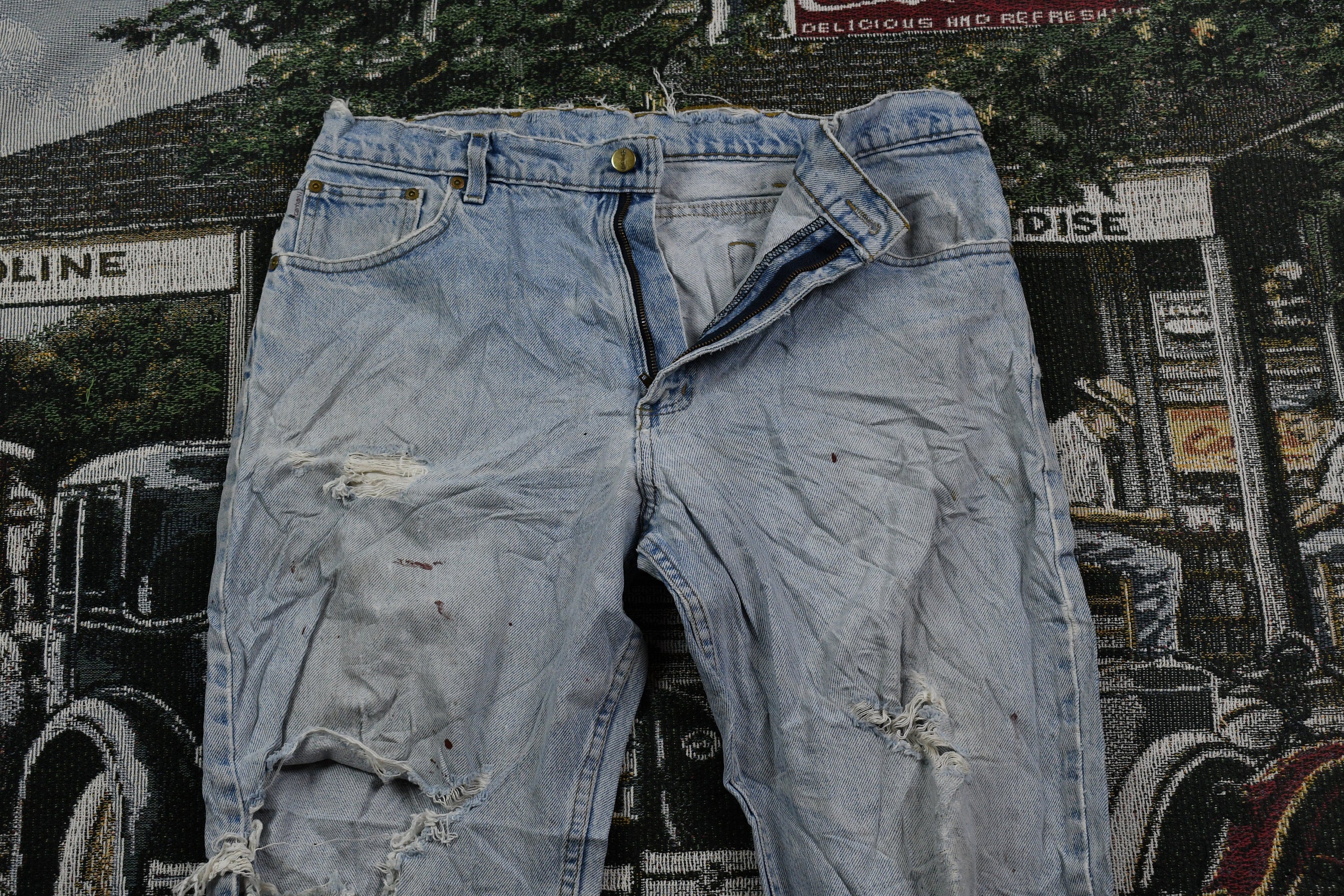 Vintage 1990s Carhartt Distressed Light Wash Jeans Size 34 x 30