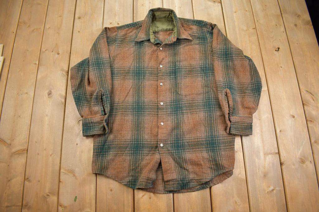 Vintage 1980s Plaid Flannel Button Up Shirt - Large