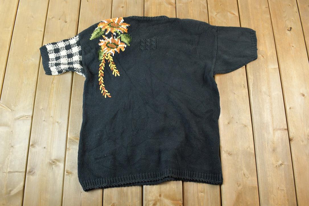 Vintage 1990s Marisa Christina Classics Cable Knit Floral Crewneck Sweater FAB Shirt