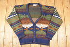 Vintage 1990s Campus Abstract Knit Cardigan Sweater Men's L