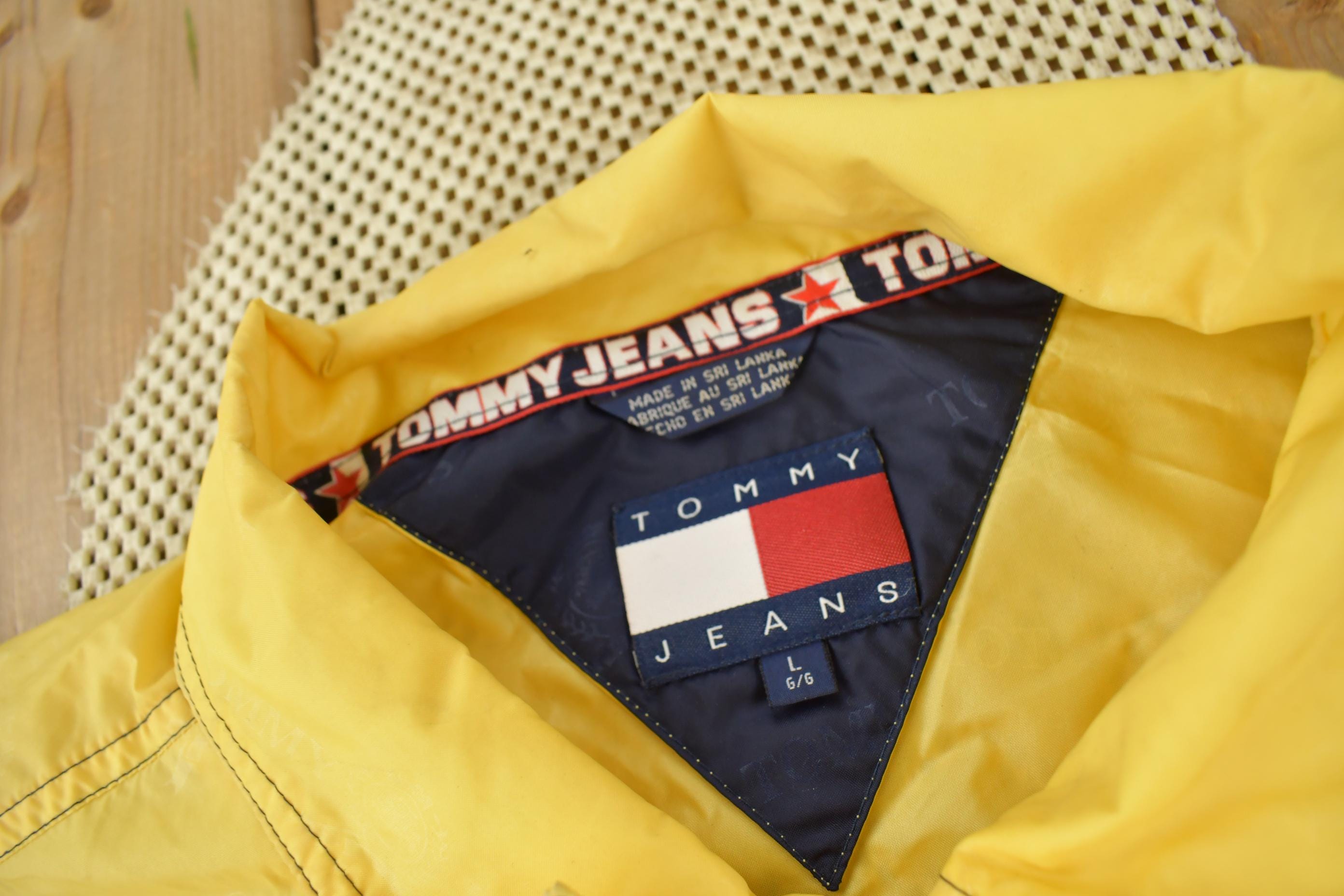 Vintage 1990s Tommy Jeans Yellow Snap Button Windbreaker Jacket