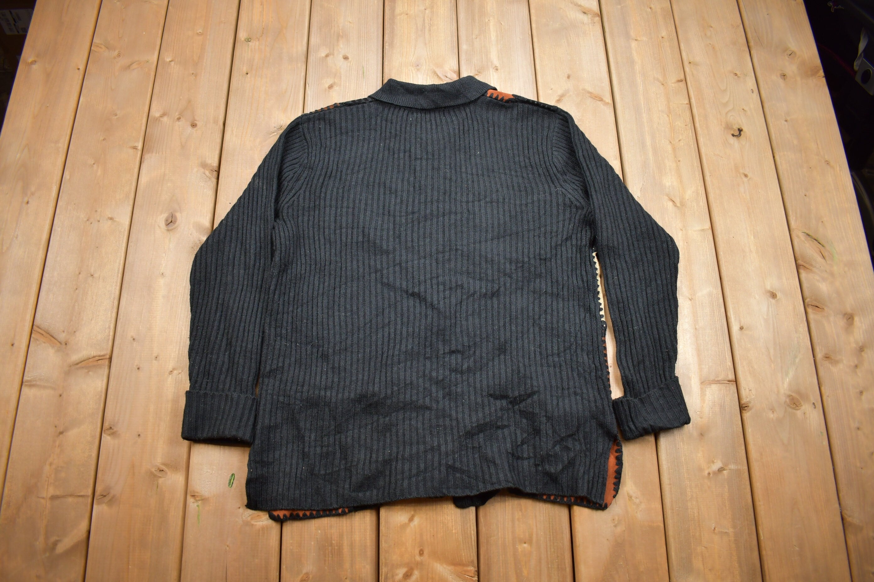 Vintage 1990s Hampshire Studio Wool Knit Leather Detail Sweater