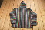 Vintage 1990s Artesania Hooded Pullover Striped Knit Poncho Blanket Hoodie