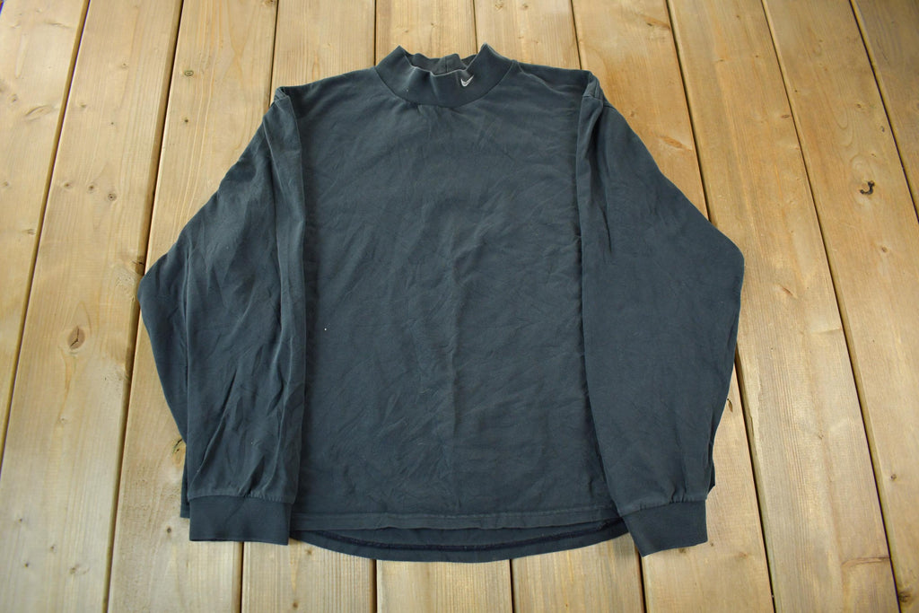 Vintage Y2K Nike Mini Swoosh Black Mock Neck Shirt / Vintage Nike / Sportswear / Streetwear / Long-sleeve