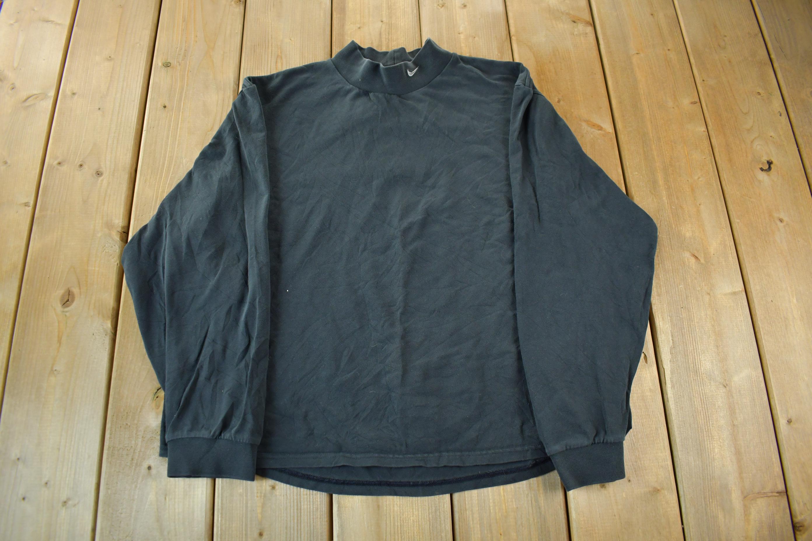Vintage Y2K Nike Mini Swoosh Black Mock Neck Shirt / Vintage Nike / Sportswear / Streetwear / Long-sleeve