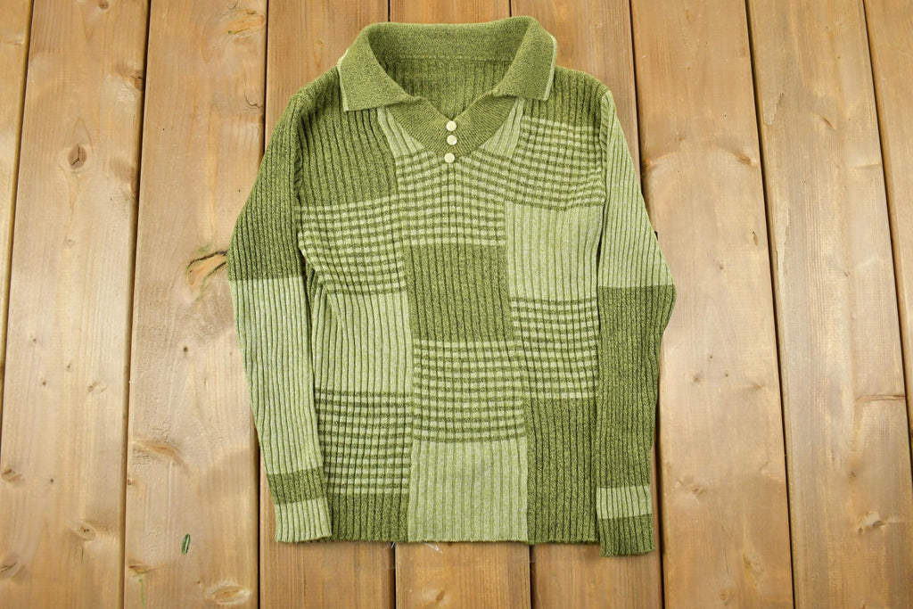 Vintage 1970s Knit Quarter Button Collared Sweater