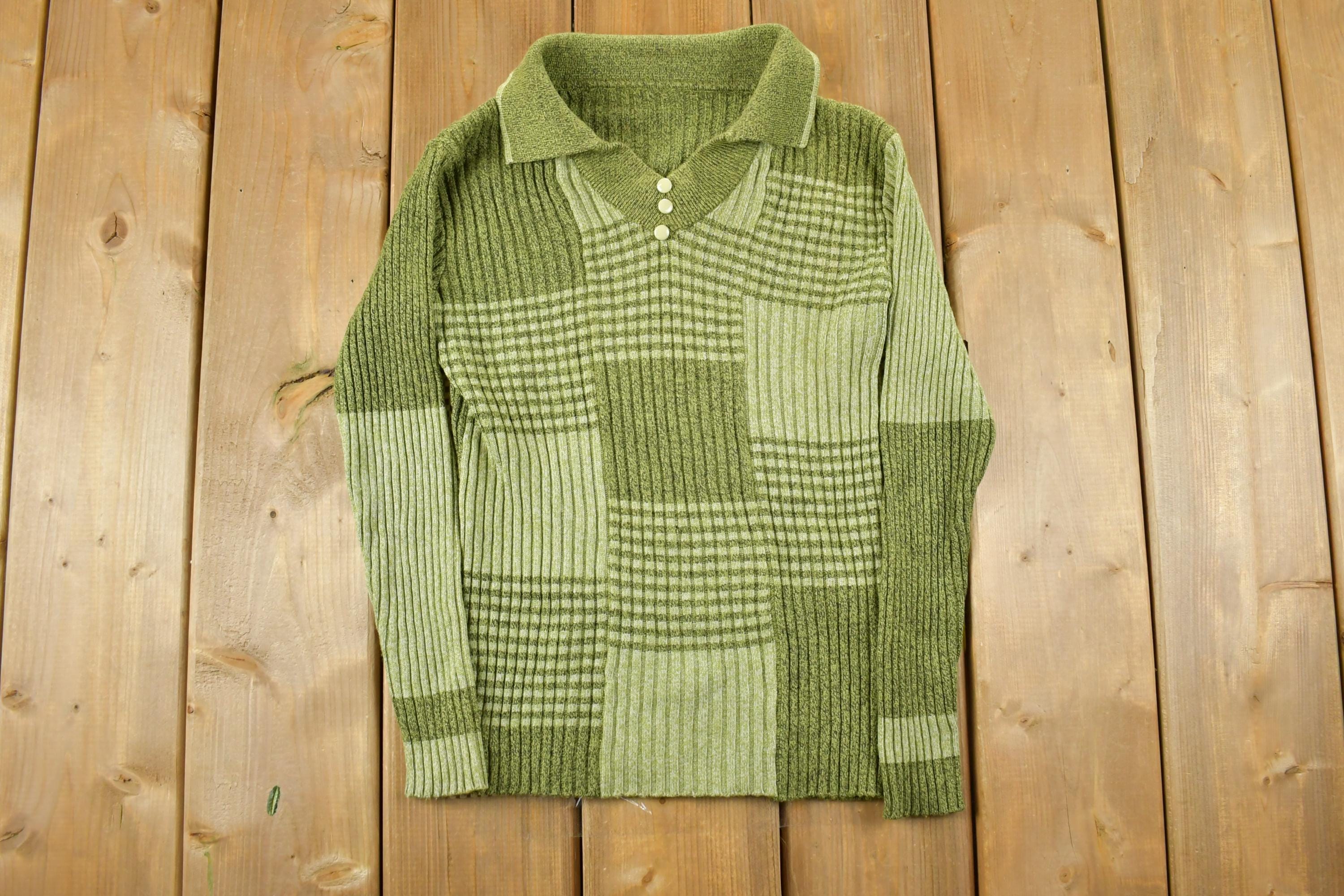 Vintage 1970s Knit Quarter Button Collared Sweater