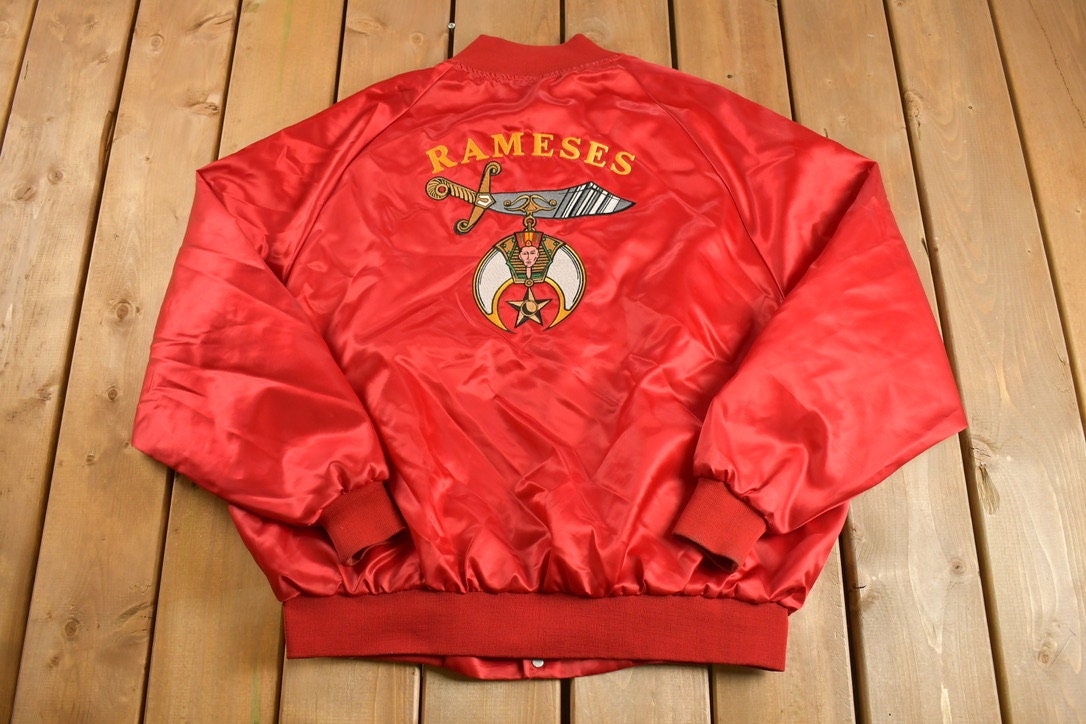 Vintage 1990s The Shriners Embroidered America's Finest Satin Bomber Jacket  Snap Button  Streetwear  Souvenir Jacket  Made In USA