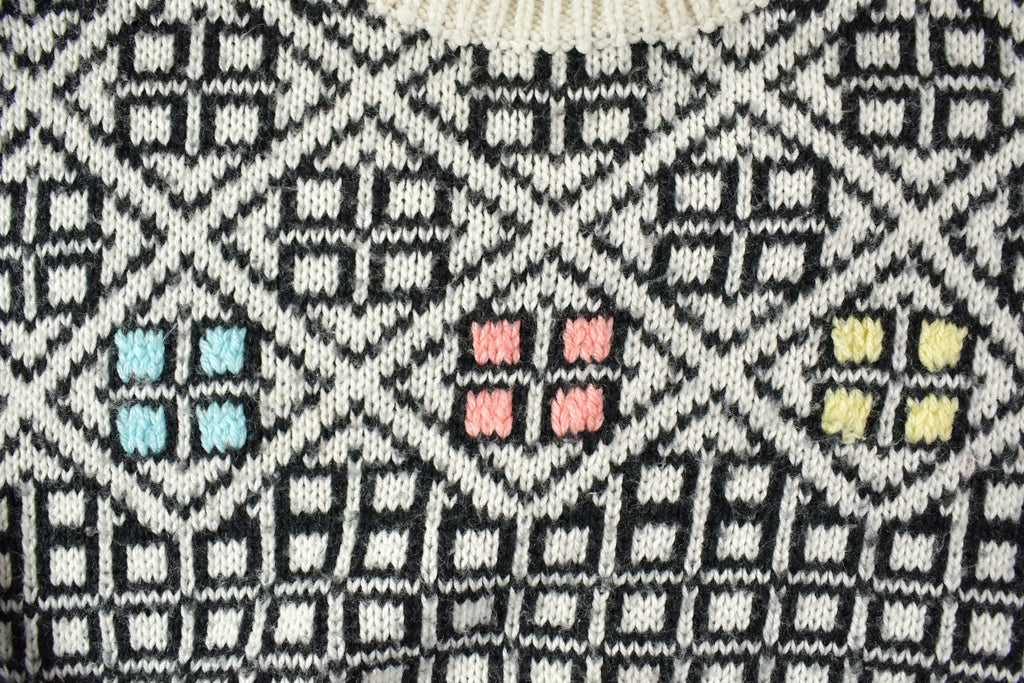 Vintage 1990s Abstract Pattern Knit Crewneck Ski Sweater