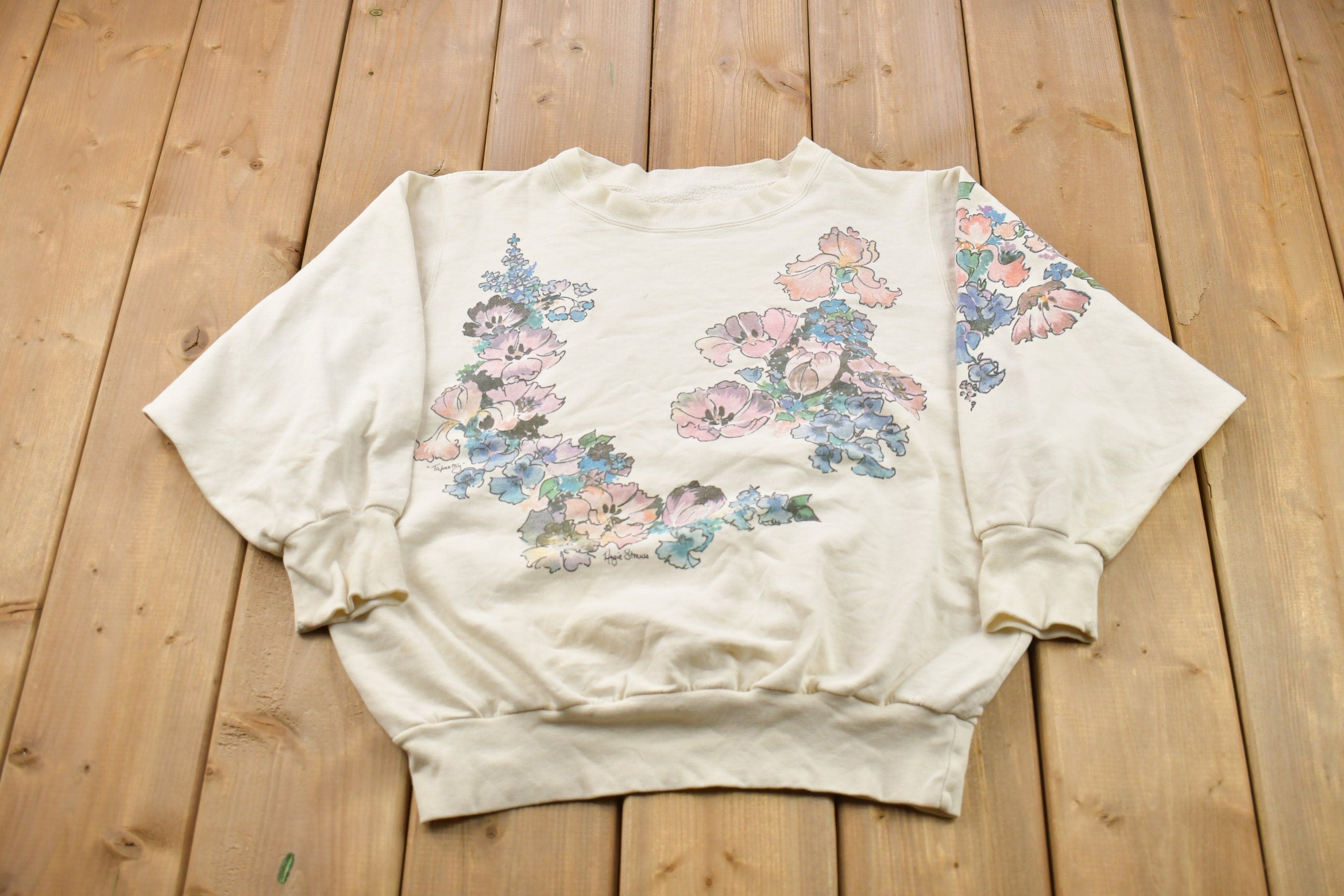 Vintage 1990s Angie Strauss Floral Theme Crewneck Sweater