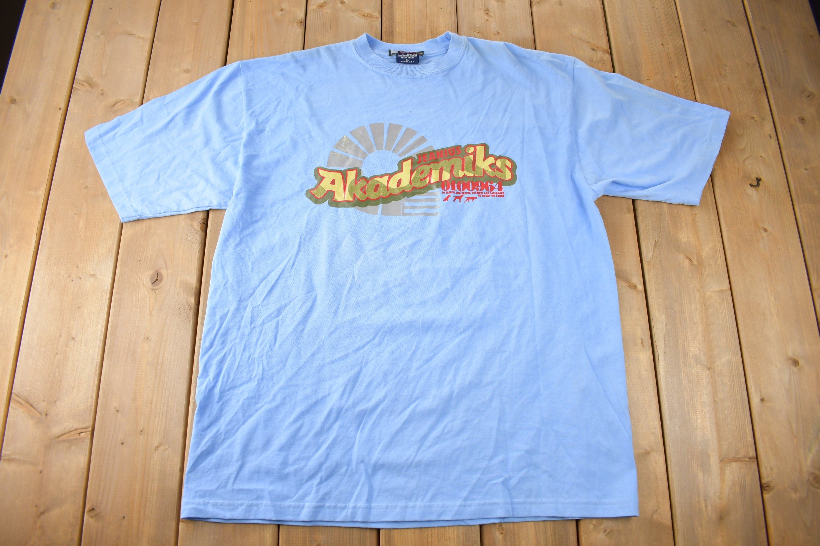 Vintage 1990s Akademiks Heavy Weight Graphic T Shirt Made In USA