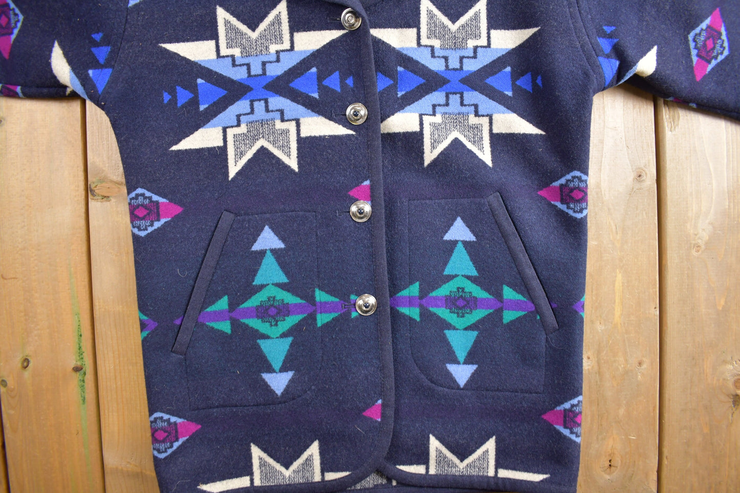 Vintage 1980s Knockabouts By Pendleton Aztec Pattern Jacket / 100% Wool / Western Jacket / Streetwear / Made In USA / Size Small