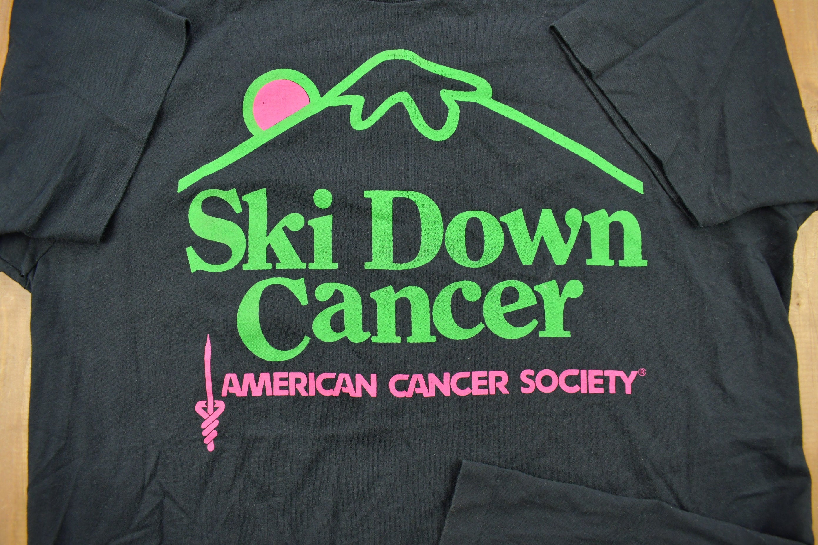 Vintage 1990s American Cancer Society "Ski Down Cancer" Graphic T Shirt