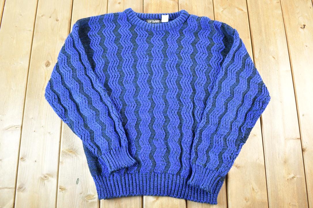 Vintage 1990s Software Knit Abstract Pattern Crewneck Sweater Mens L