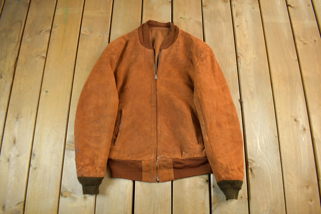 Vintage 1950s Suede Leather Bomber Jacket Adult Small
