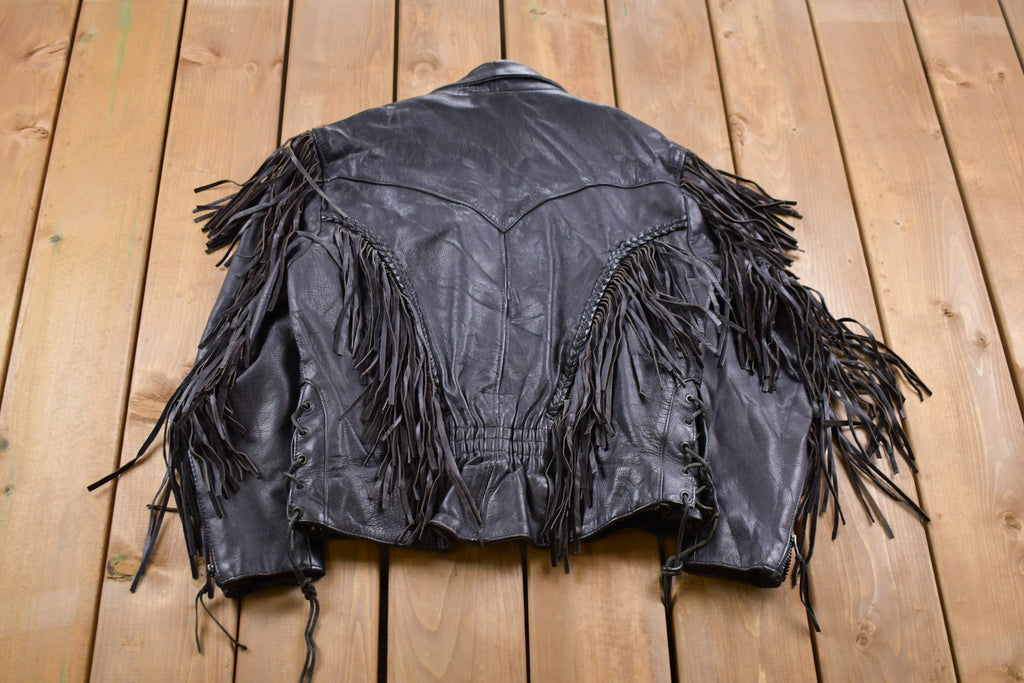 Vintage 1990s Leather Fringe Biker Jacket