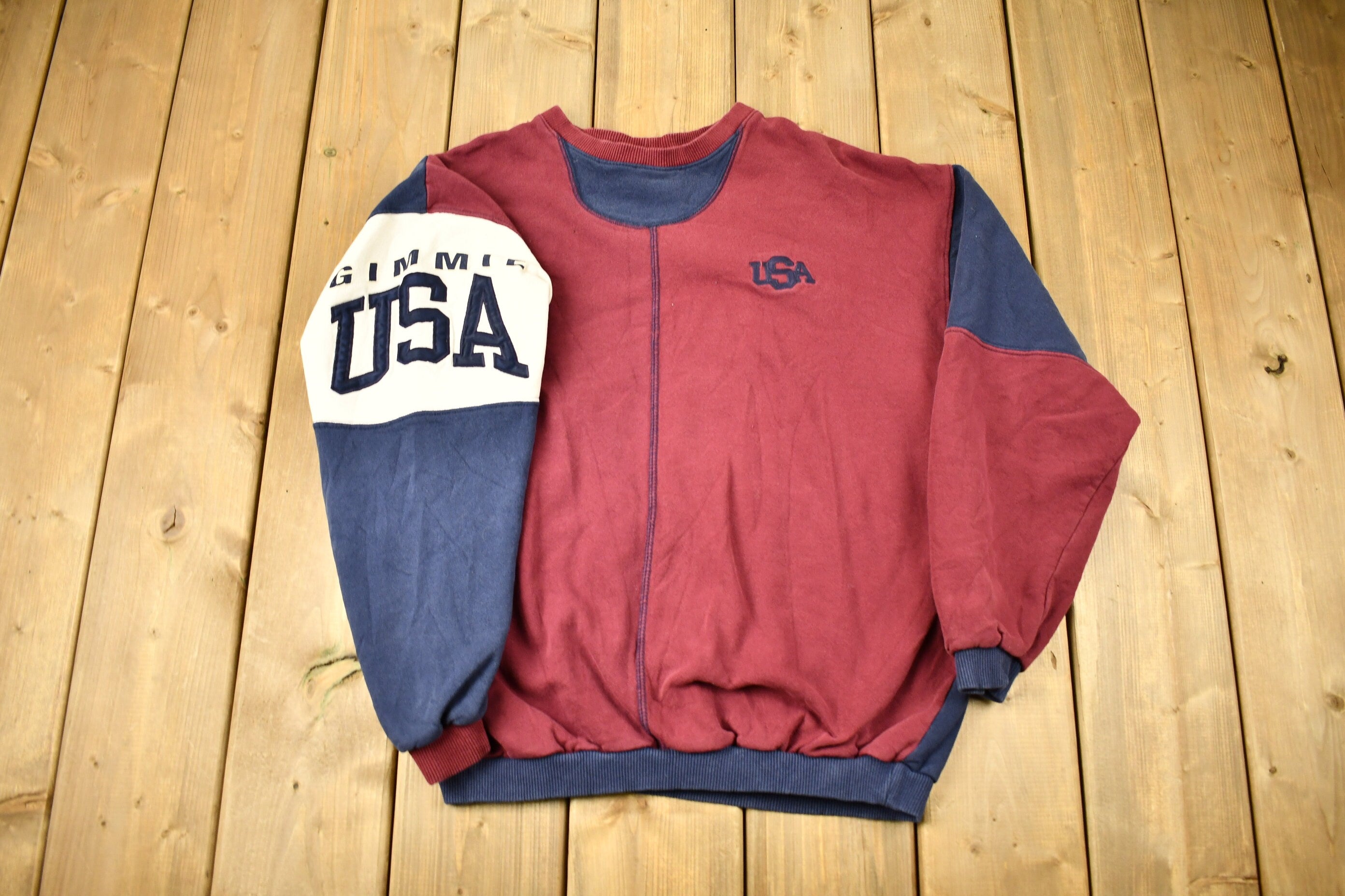 Vintage 1990s GiMmie USA Color Block Crewneck Sweatshirt