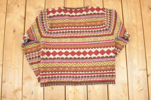 Vintage 1980s Woolrich Abstract Knit V Neck Sweater Women's S / 80s Knitted Sweatshirt / Vintage Preppy Knits