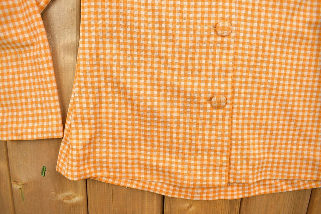 Vintage 1960s Orange Gingham Full Button-Up