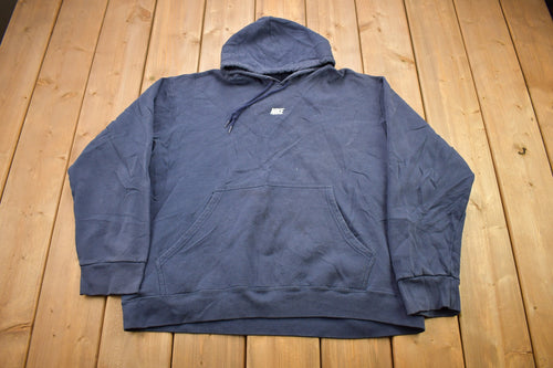 Vintage Y2K Nike Mini Center Logo Hoodie / Embroidered / Nike Mid Swoosh / Vintage Nike Hoodie / Navy Blue