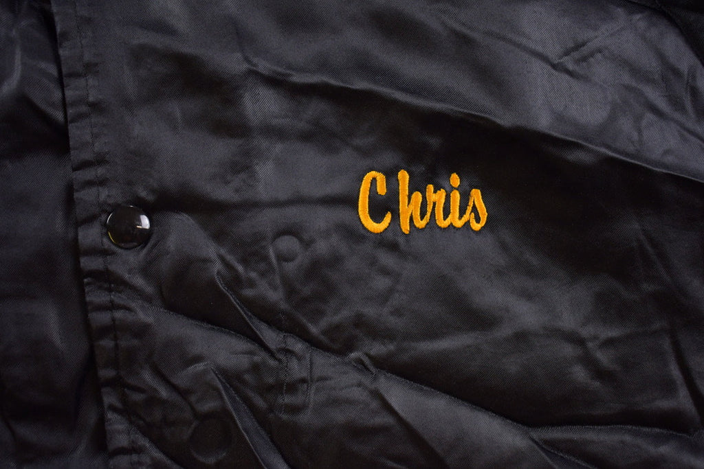 Vintage 1990s Mahoning County Satin School Bus Theme Bomber Jacket