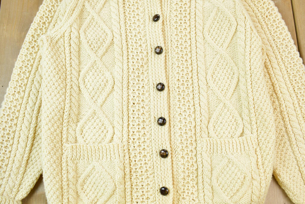 Vintage 1980s Bunratty 100% Wool Cable Knit Cardigan Sweater
