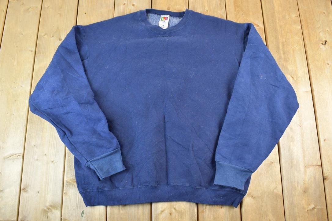 Vintage 1990s Blank Navy Heavyweight Crewneck Sweatshirt Made In USA