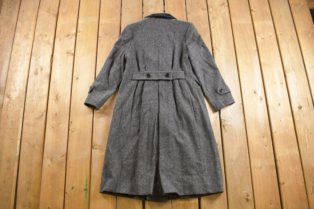 Vintage 1980s Karen Full Length 100% Wool Coat / Herringbone / Winter Outerwear / Streetwear / Made In USA / 80s Clothing