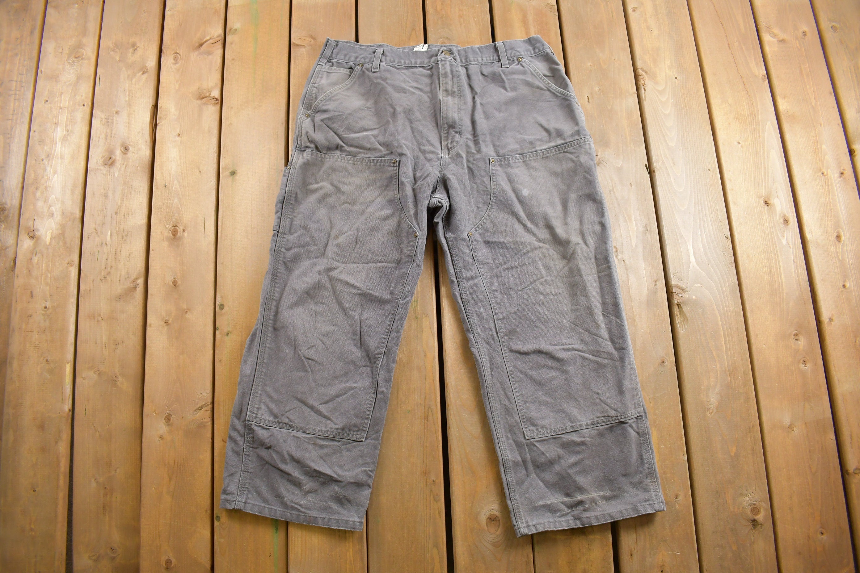 Vintage 1990s Carhartt Grey Double Knee Work Pants Size 37 x 24.5