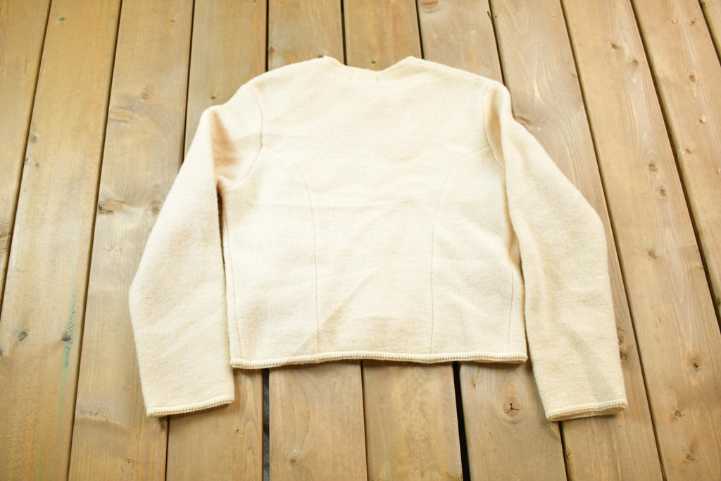 Vintage 1960s Off White 100% Wool Knit Cardigan