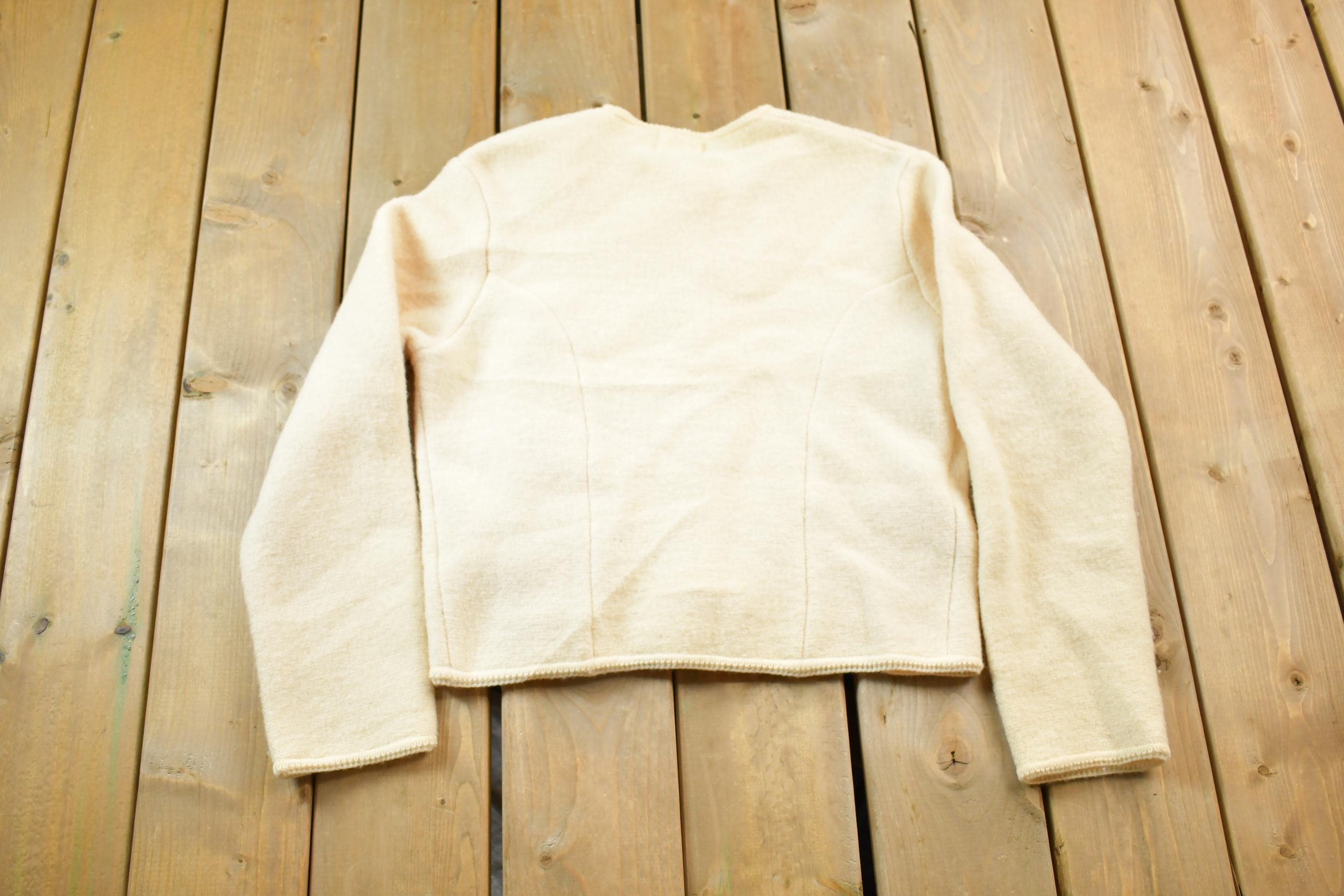 Vintage 1960s Off White 100% Wool Knit Cardigan