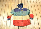 Vintage 1990s Dalmys Colour Block Leather Boho Rock Jacket Made In USA