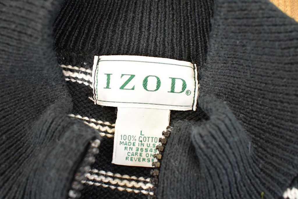 Vintage 1990s Izod Striped Zip Up Knit Crewneck Sweater Men's S  Abstract Pattern 3D Knitted Sweatshirt