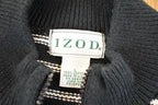 Vintage 1990s Izod Striped Zip Up Knit Crewneck Sweater Men's S  Abstract Pattern 3D Knitted Sweatshirt