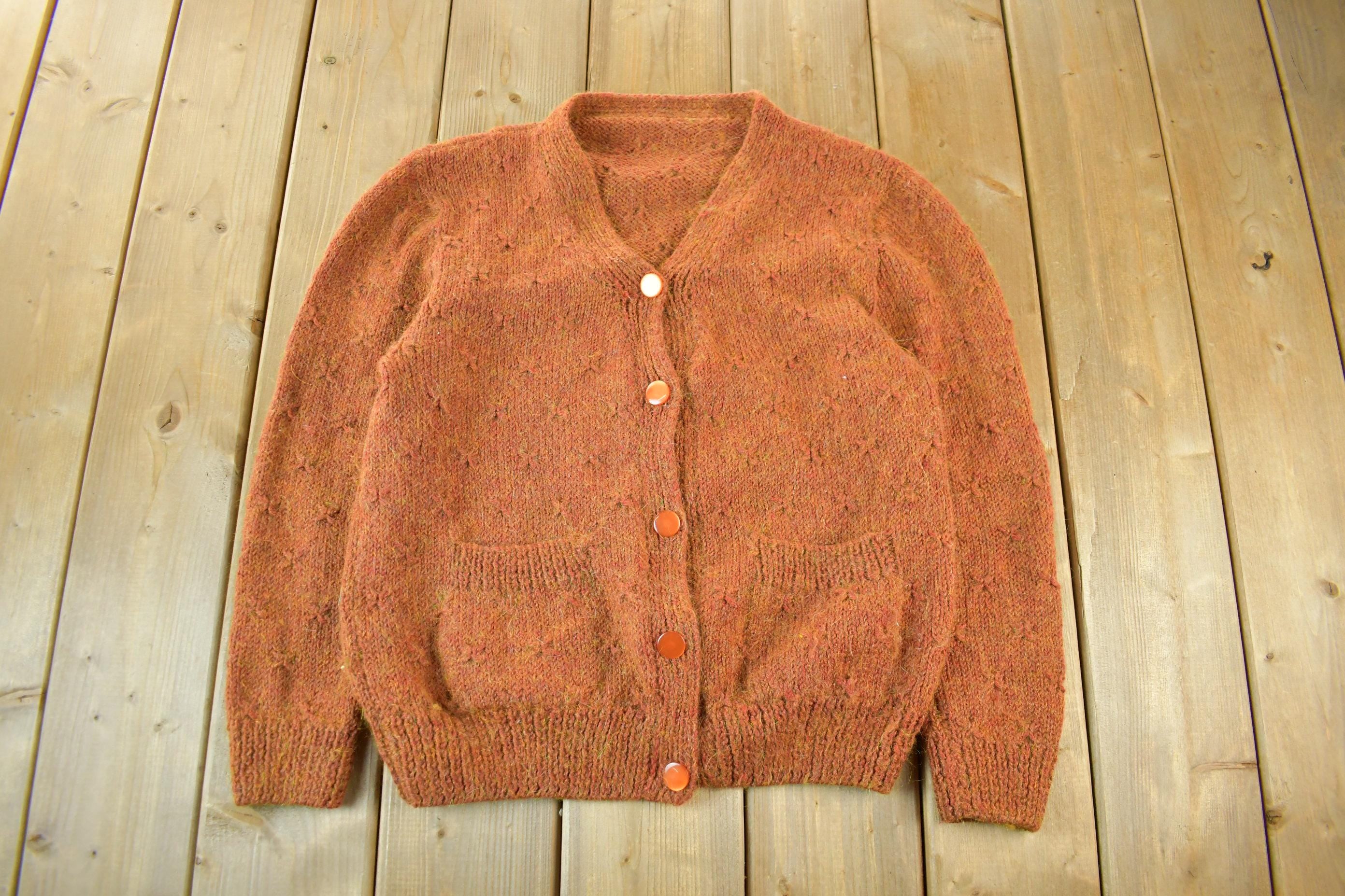Vintage 1960s 1970s Wool Knit Cardigan Sweater Women's Medium