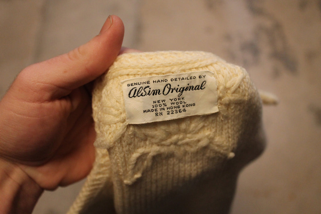Vintage 1990s 100% Wool Hand Detailed Cable Knit Open Cardigan Sweater