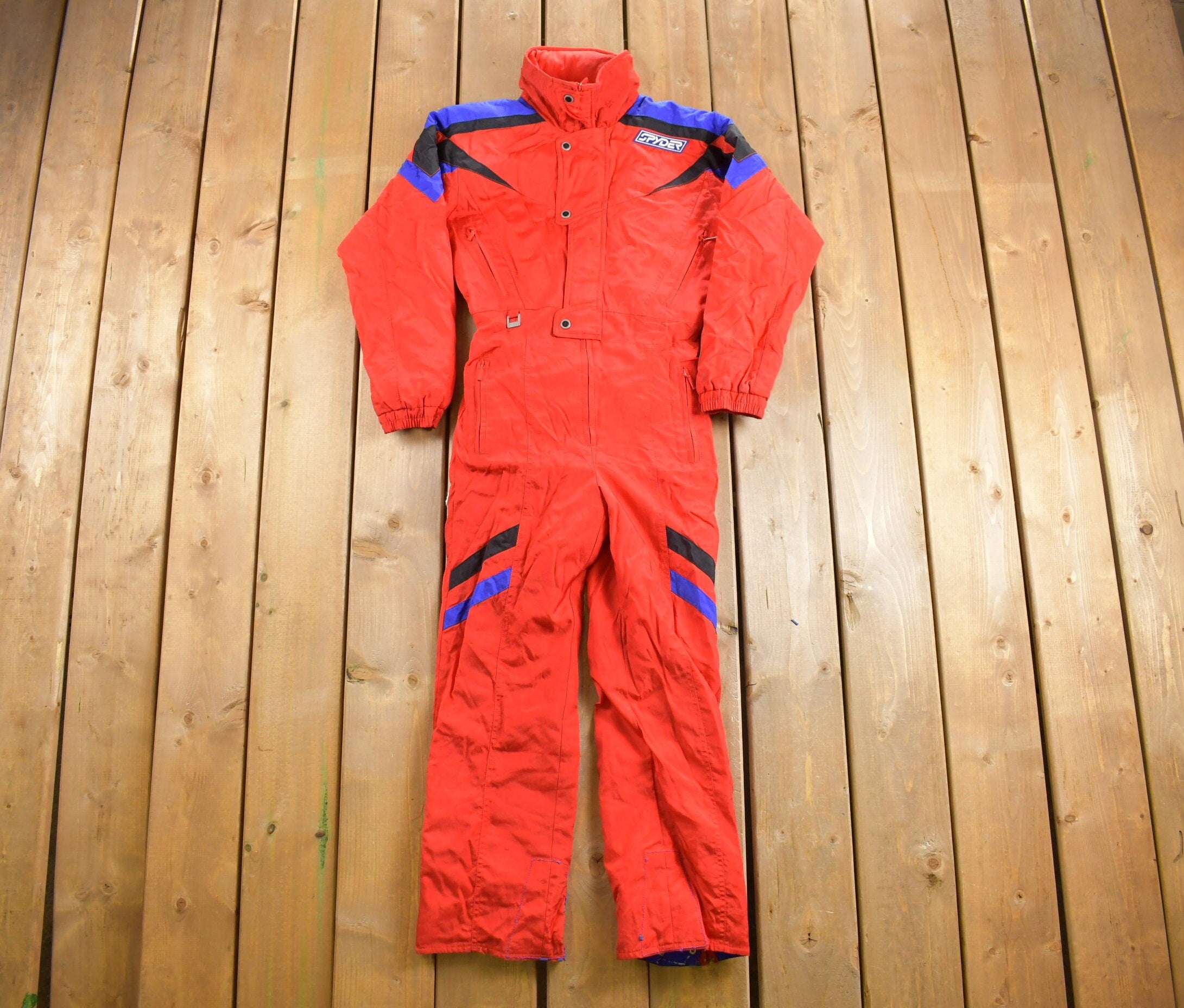Vintage 1980s Spyder Snowsuit Jumpsuit / Vintage Coveralls / Color Block / One Piece Work Suit / 80s Snowsuit