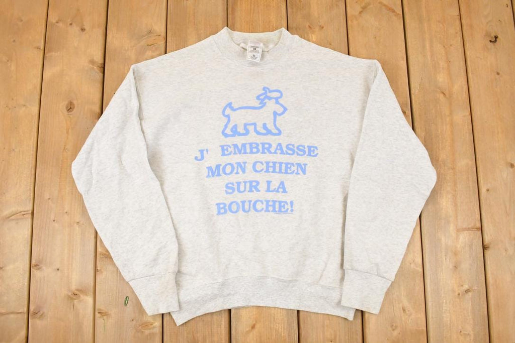 Vintage 1990s French Dog Funny Graphic Print Crewneck Sweatshirt Mens M