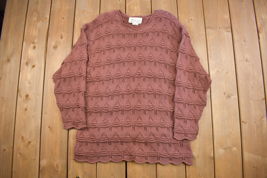 Vintage 1980s Sara Valentino 3D Knitted Crewneck Sweater /