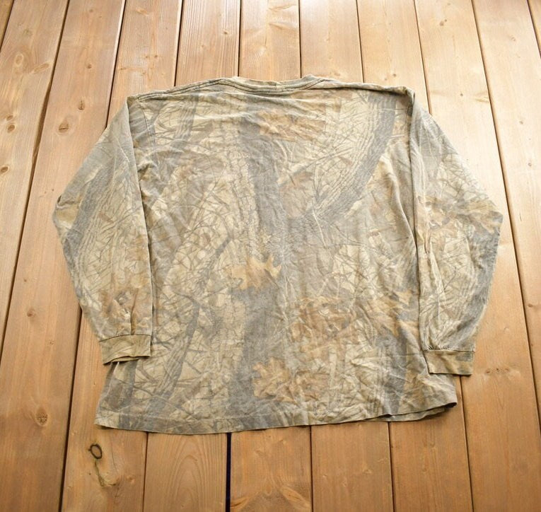 Vintage 1980s Forest Camo Liberty Realtree Long Sleeve Tee Shirt Made In USA
