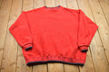 Vintage 1990s Striped Cuff Blank Red Crewneck Sweatshirt