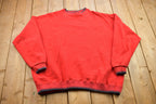 Vintage 1990s Striped Cuff Blank Red Crewneck Sweatshirt