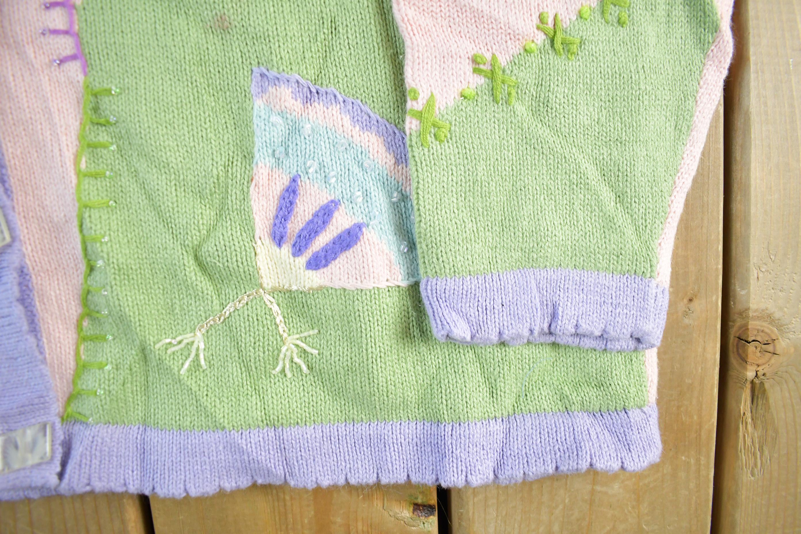 Vintage 90s Storybook Knits Embroidered Cardigan: Garden Grandma Sweater