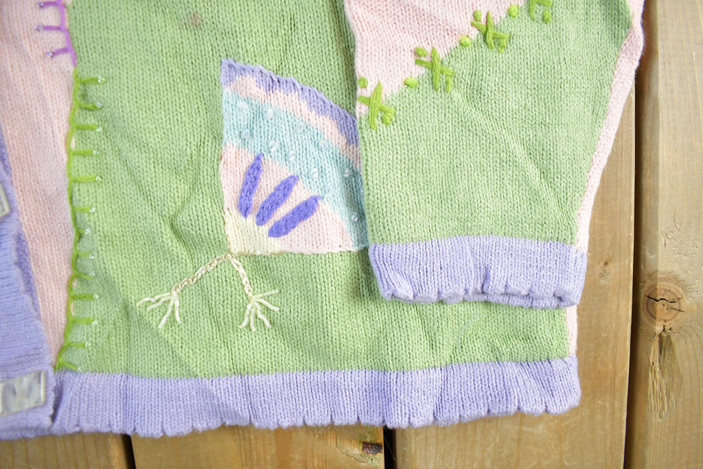 Vintage 90s Storybook Knits Embroidered Cardigan: Garden Grandma Sweater