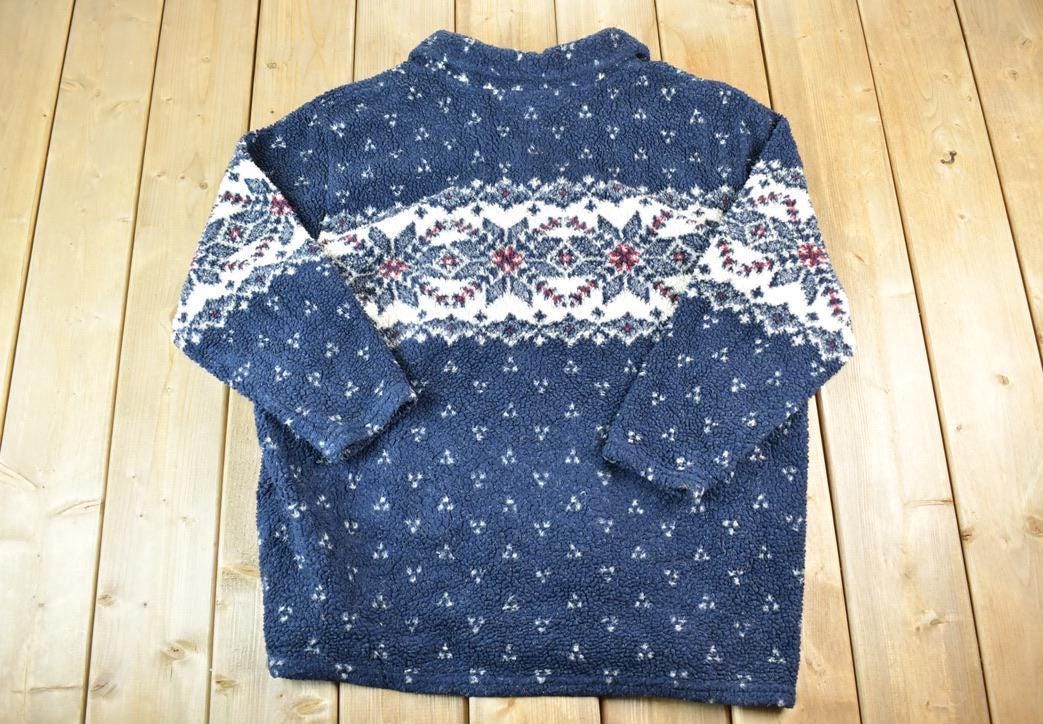 Vintage 1990s Denim And Co Fleece AOP Outdoorsman Sweater
