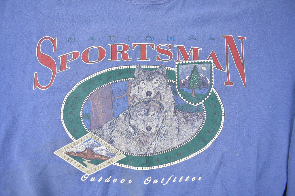 Vintage 1990s National Sportsman Wolf Graphic Van Heusen Crewneck Sweatshirt Made In USA